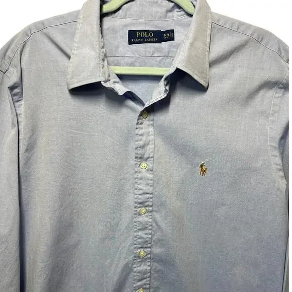 Polo Ralph Lauren Long Sleeve Button Up Oxford Shirt Light Blue Size 171/2 36-37 - Picture 2 of 9